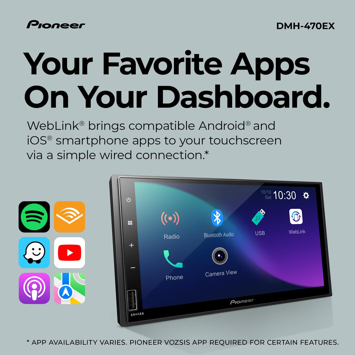 Pioneer DMH-470EX with Bluetooth hands-free calling for safer driving.