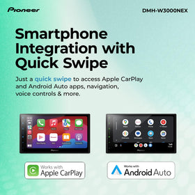 PIONEER DMH-W3000NEX 6.8-inch touchscreen enables quick navigation and controls.