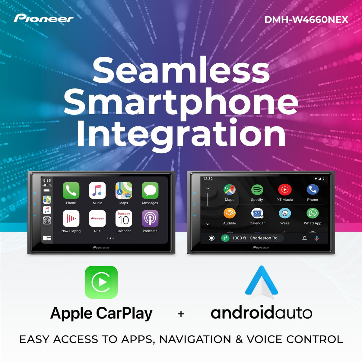 PIONEER DMH-W4660NEX Apple CarPlay and Android Auto for seamless smartphone integration