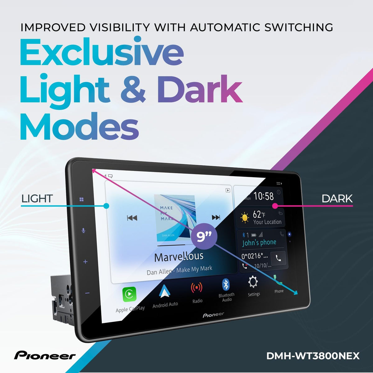 PIONEER DMH-WT3800NEX FLAC and HD Radio display