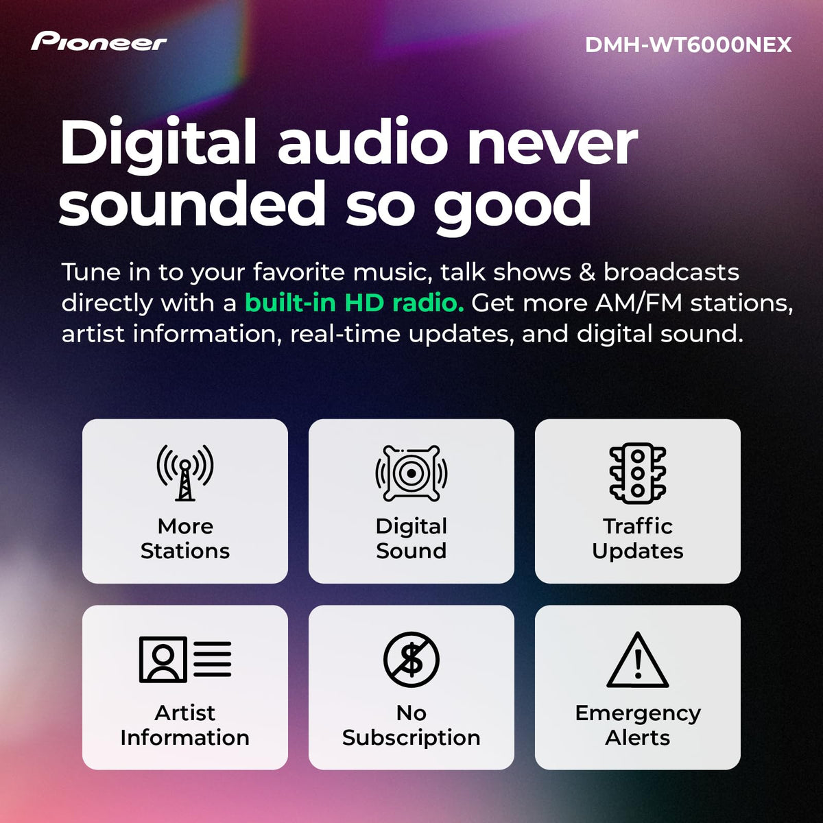 Pioneer DMH-WT6000NEX wireless CarPlay and Android Auto for hands-free use.