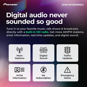 Pioneer DMH-WT6000NEX wireless CarPlay and Android Auto for hands-free use.