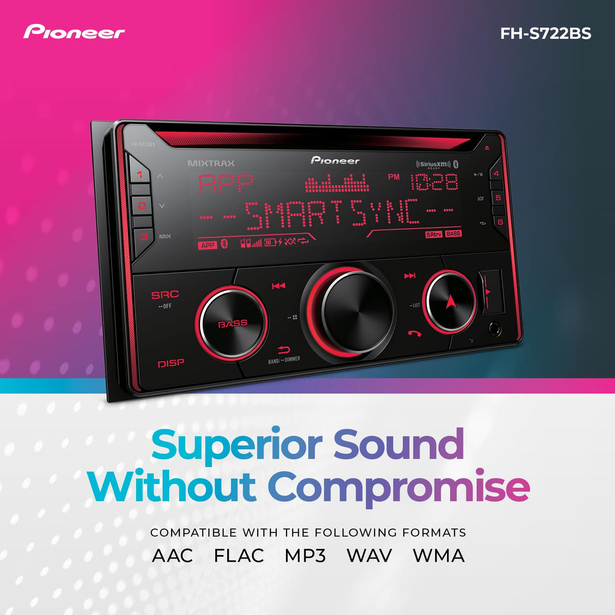 PIONEER FH-S722BS MIXTRAX DJ-style transitions for nonstop music playback.