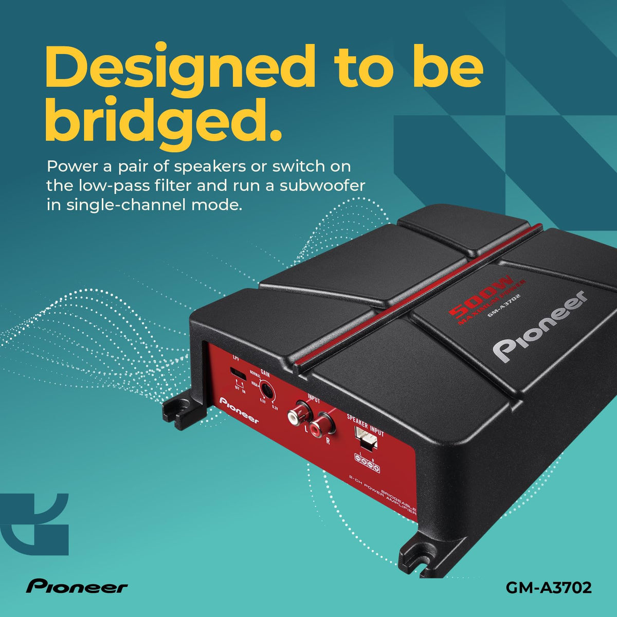 PIONEER GM-A3702 bridged mode enables powerful subwoofer output.
