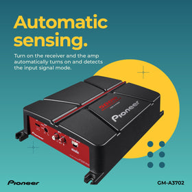 PIONEER GM-A3702 speaker inputs support seamless factory radio connection.