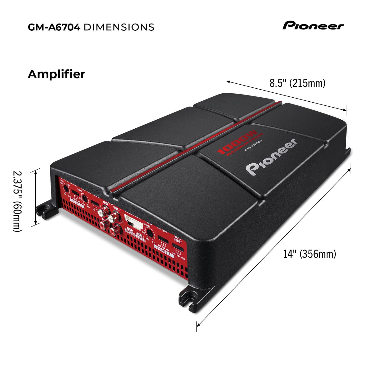 Pioneer GM-A6704 compact design fits in tight spaces behind panels.