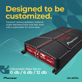 Pioneer GM-A6704 high-pass filter tailors frequencies for front speakers.