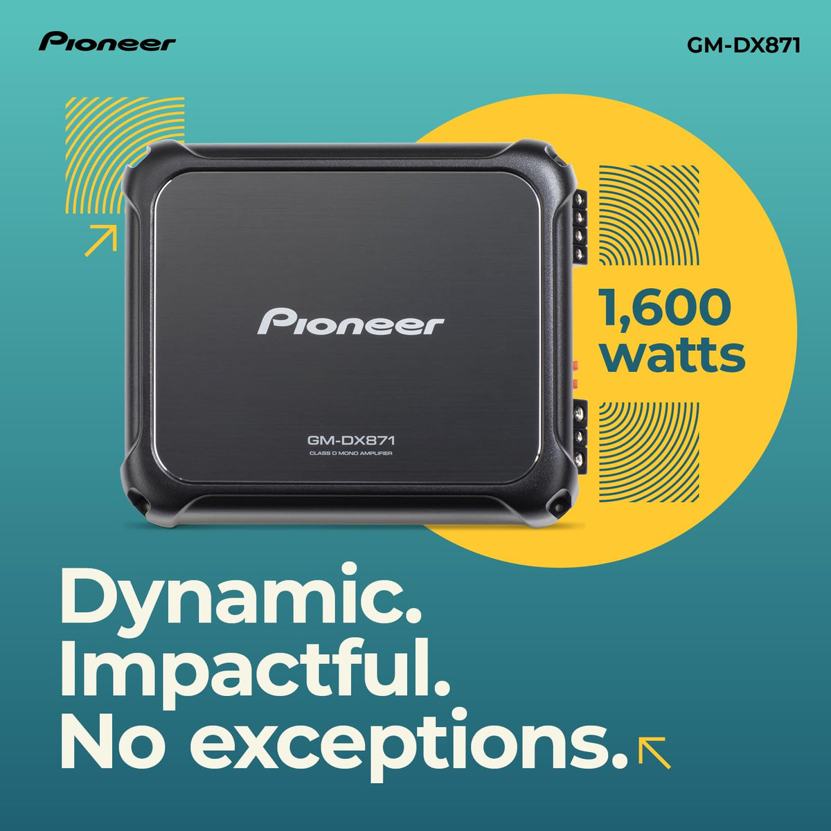Pioneer GM-DX871 delivers up to 1,600 watts for dynamic car audio.