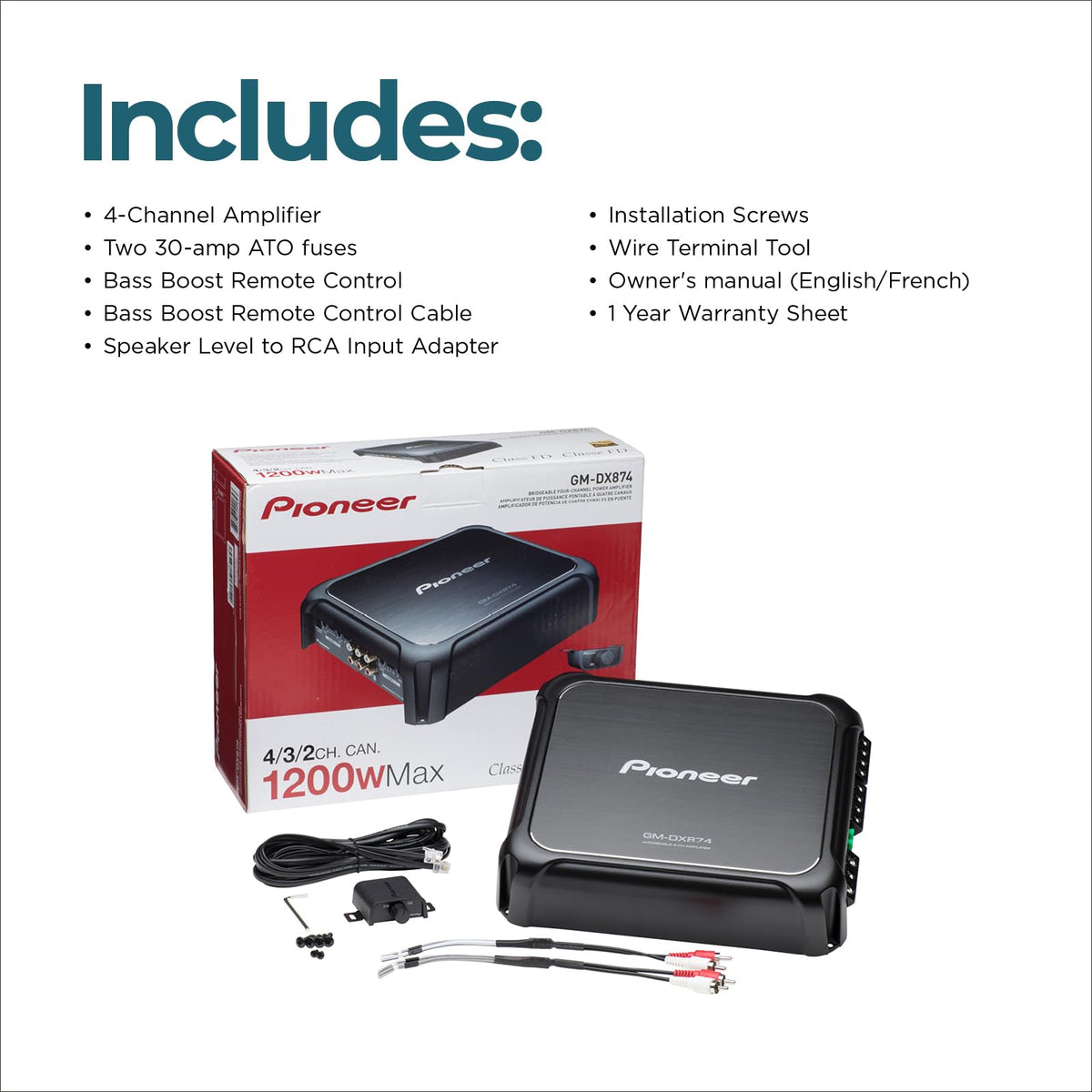 Pioneer GM-DX874 compact design fits under seat or dash for flexible placement.