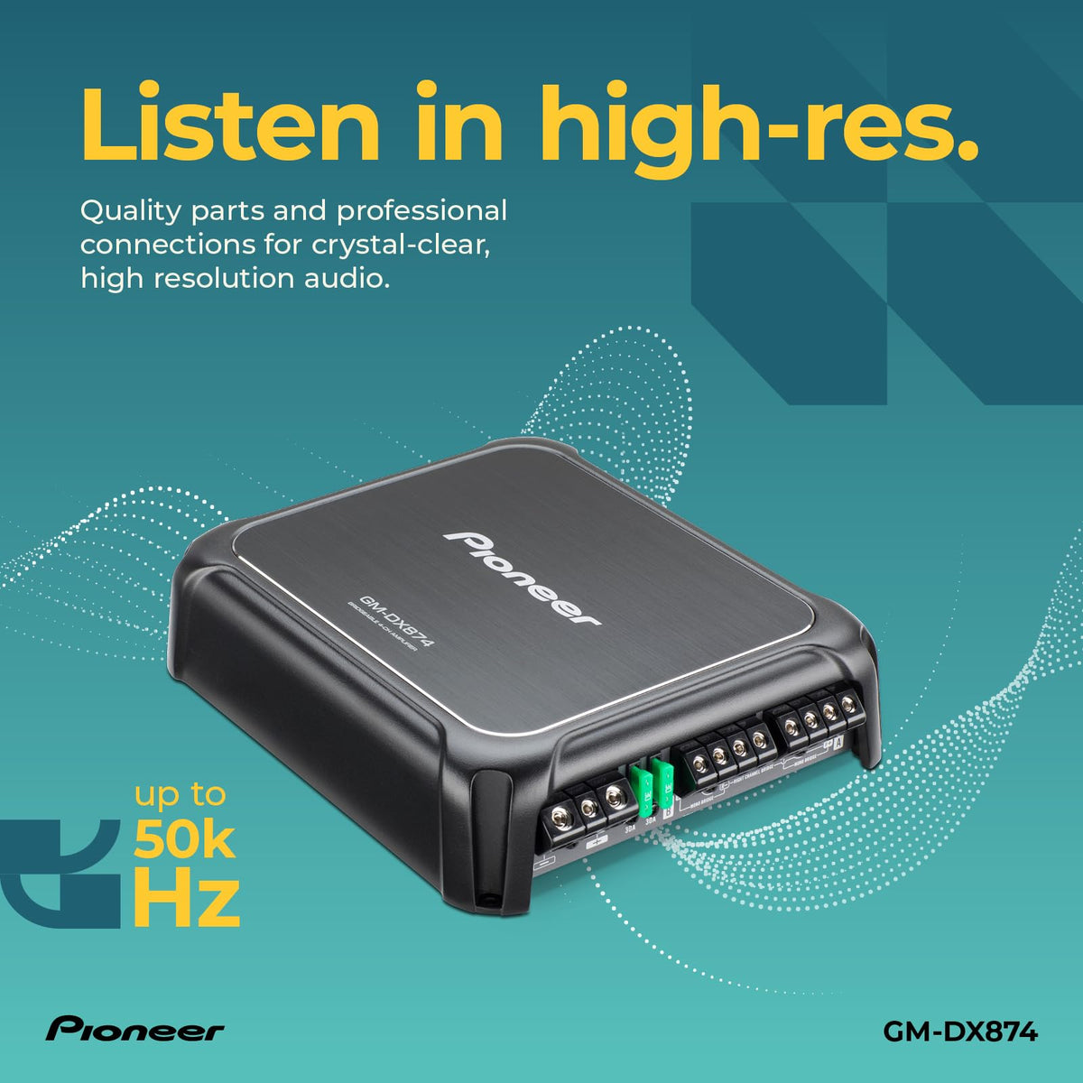 Pioneer GM-DX874 installed in car highlighting compact footprint and clean wiring.