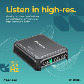 Pioneer GM-DX874 installed in car highlighting compact footprint and clean wiring.