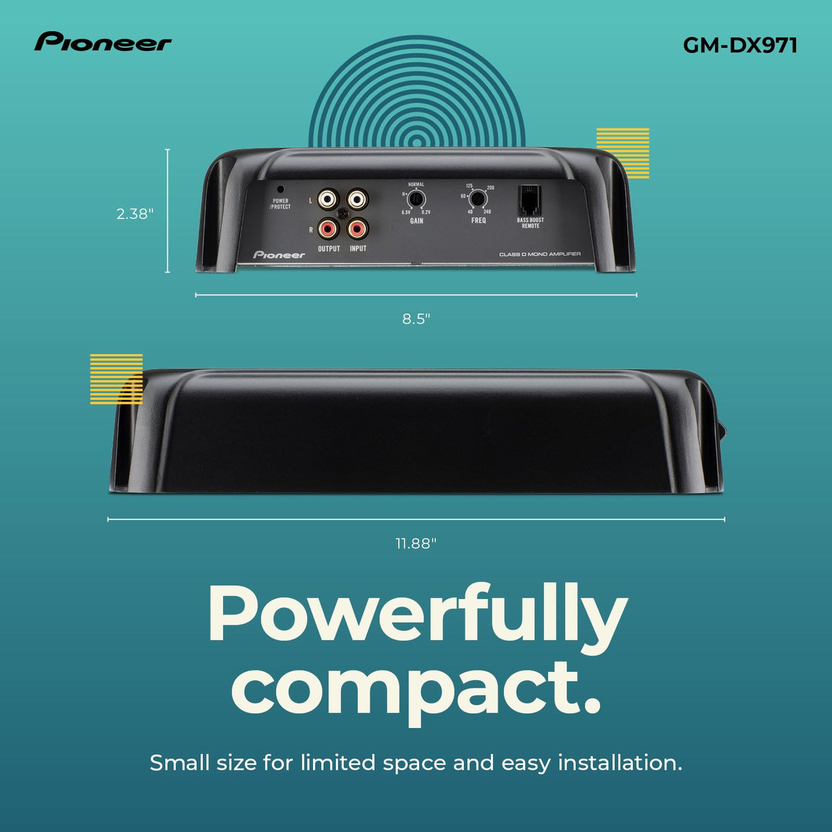 Pioneer GM-DX971 remote bass knob demonstrates adjustable bass control on the go.