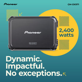 Pioneer GM-DX971 side-angled view emphasizes slim profile for versatile mounting.