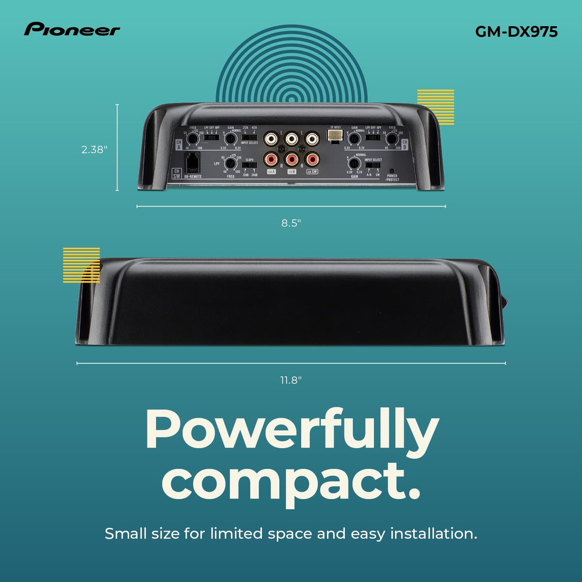 Pioneer GM-DX975 compact design fits tight dashboards without sacrificing performance.