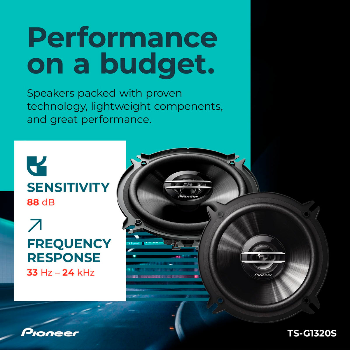 PIONEER speaker installed in car door demonstrating improved audio quality
