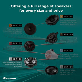 PIONEER label and specs image illustrating compatibility and power handling