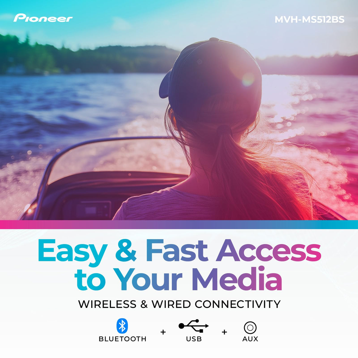 Pioneer MVH-MS512BS Bluetooth connection enabling hands-free calls and streaming.