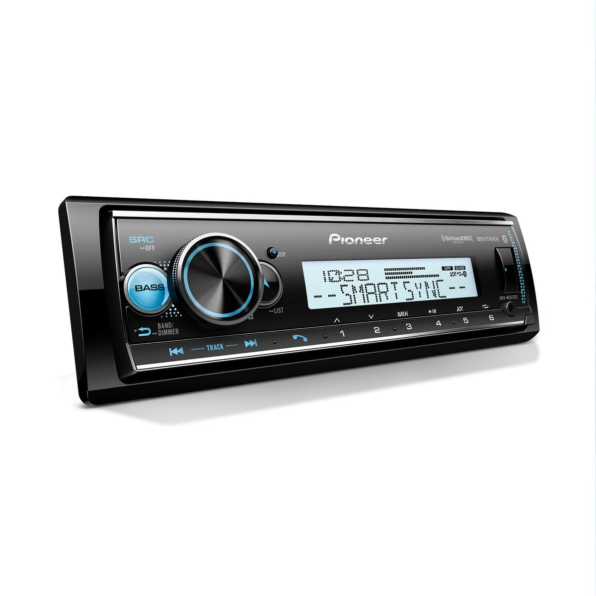 Pioneer MVH-MS512BS front panel display for outdoor readability.