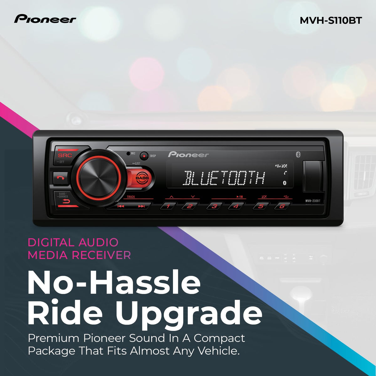Pioneer MVH-S110BT Bluetooth enables hands-free calling and wireless music streaming.