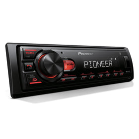 Pioneer MVH-S110BT front panel with compact design for easy dashboard installation.