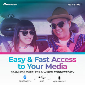 Pioneer MVH-S110BT MOSFET amplifier delivers up to 50W per channel for clear sound.