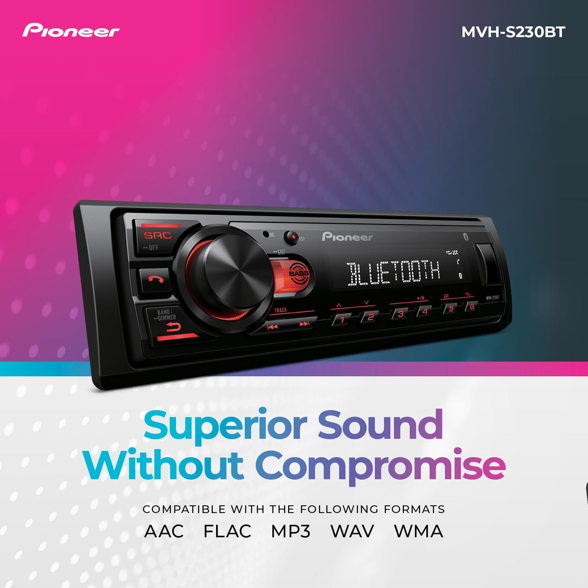 Pioneer MVH-S230BT Advanced Sound Retriever restores compression details for richer sound