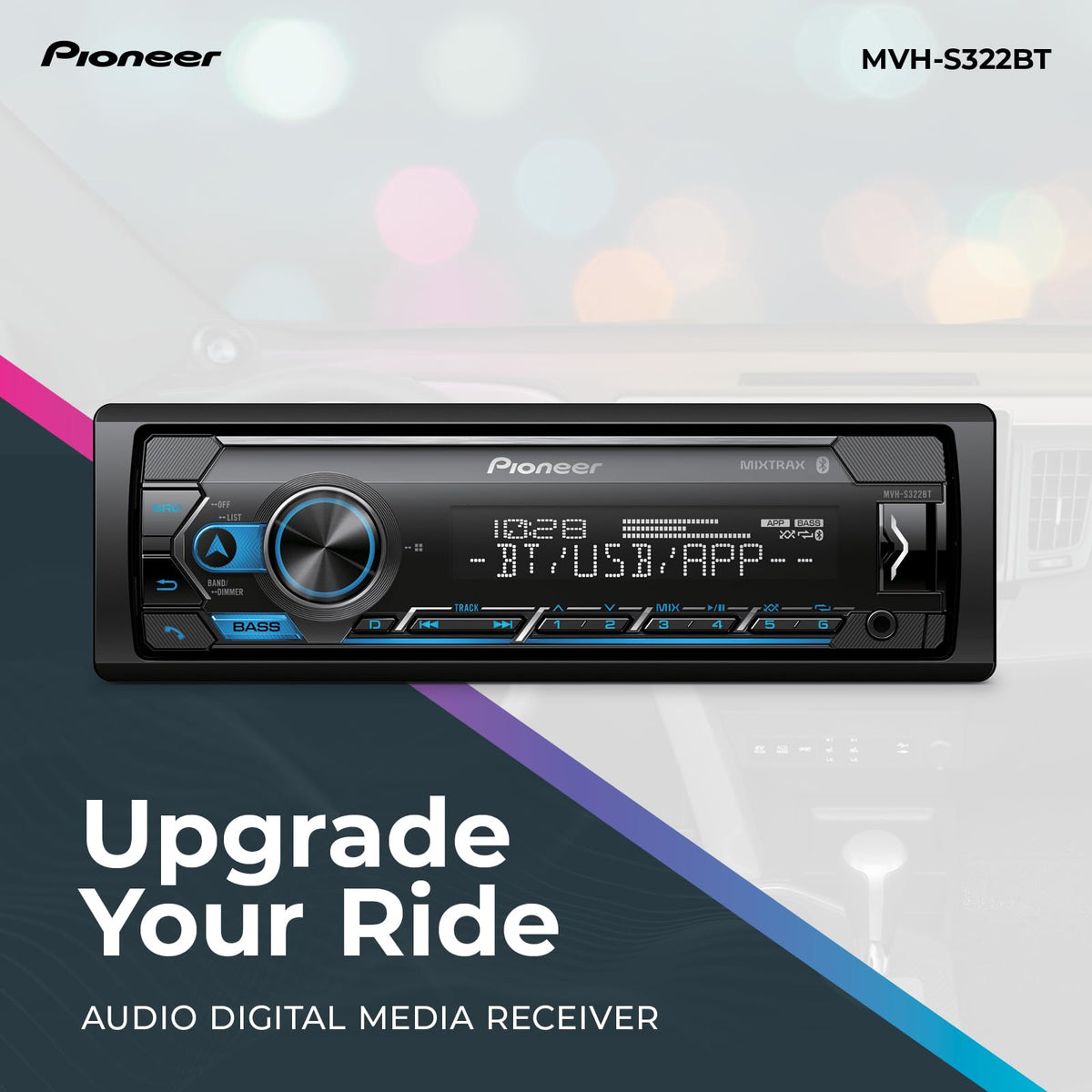 Pioneer MVH-S322BT rear ports highlighting flexible USB and AUX connectivity