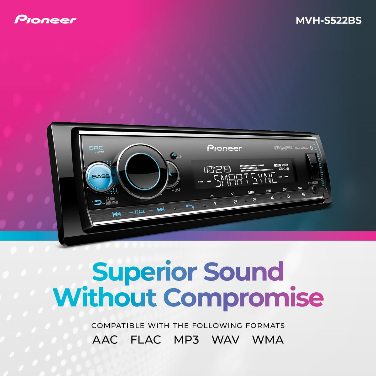 Pioneer MVH-S522BS Advanced Sound Retriever restores lost audio detail.