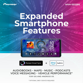 Pioneer MVH-S522BS Smart Sync app enhances smartphone control on the move.