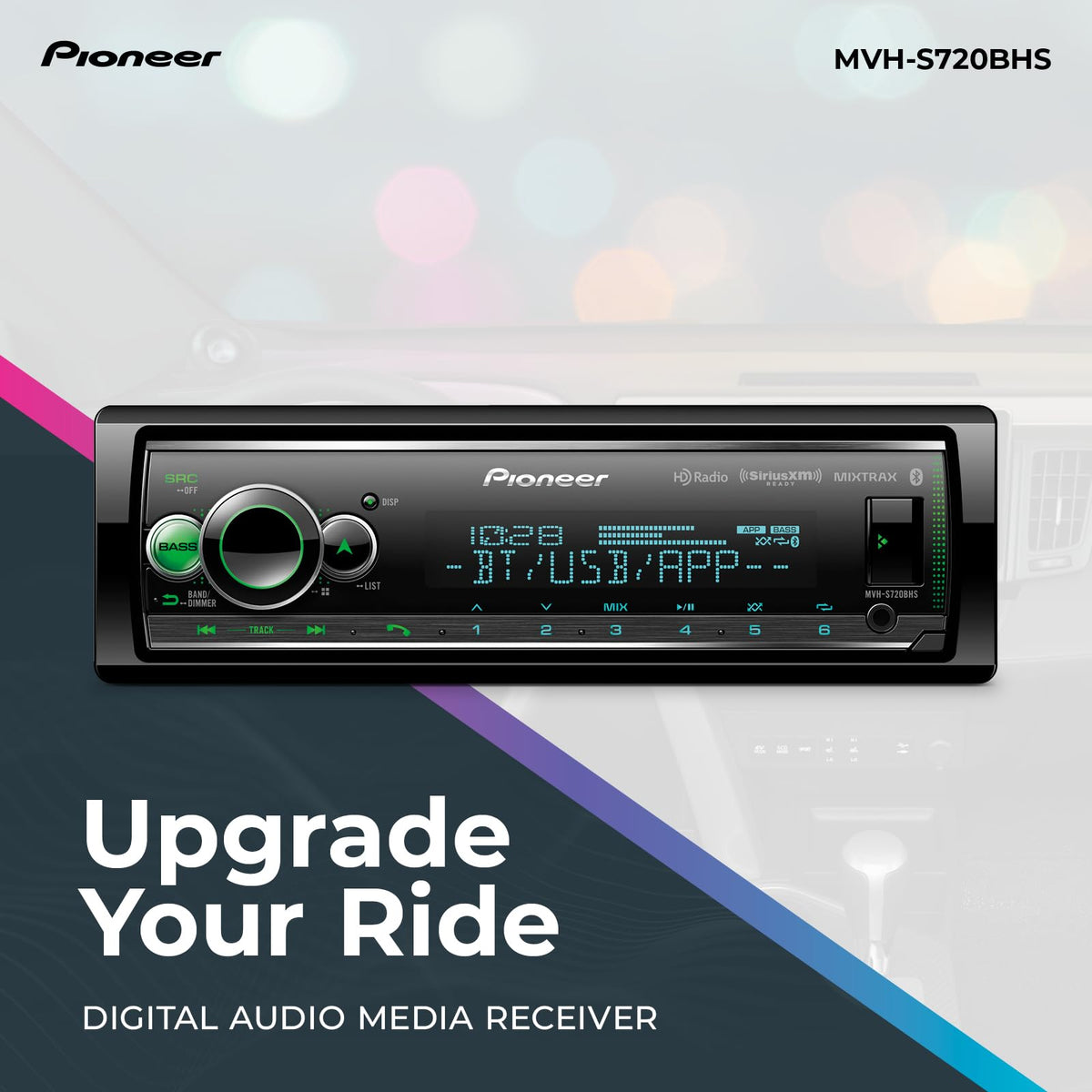 Pioneer MVH-S720BHS Bluetooth streaming for hands-free calls and wireless music.