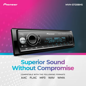 Pioneer MVH-S720BHS USB port supports FLAC playback on the go.
