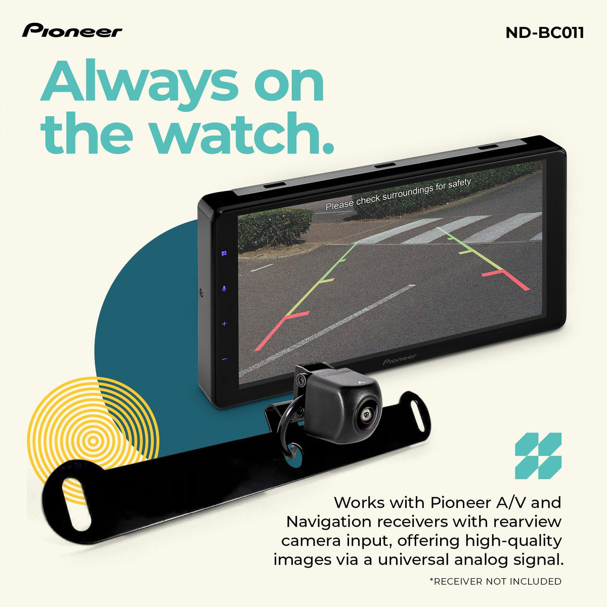 Pioneer ND-BC011 license plate bracket included for easy mounting.