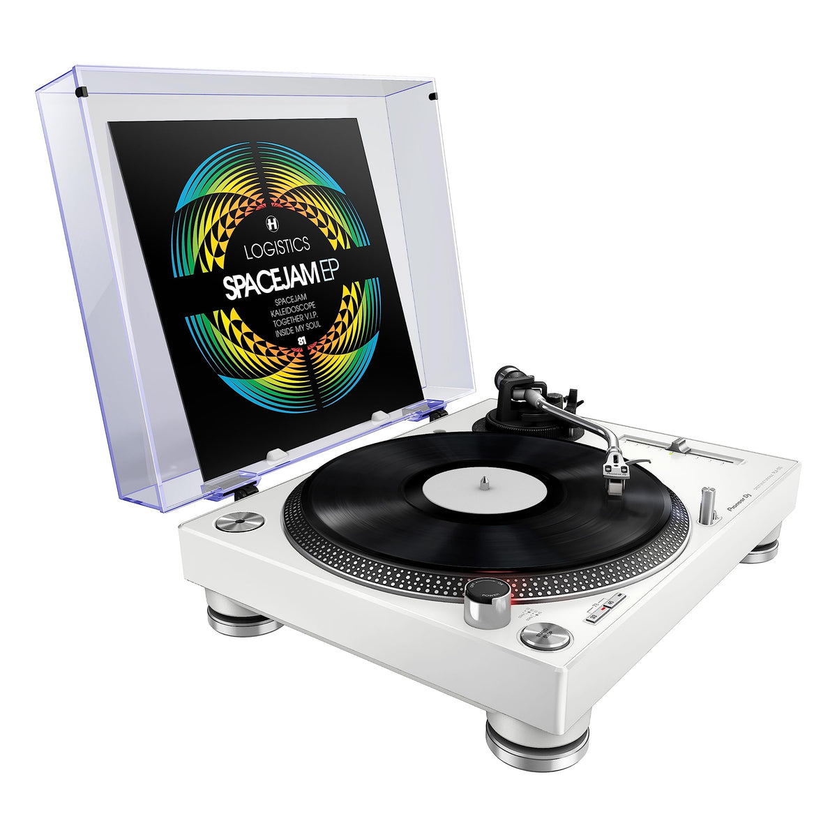 PLX-500-W sleeve stand display highlights album art during play