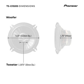 PIONEER speaker next to hand for scale showing compact 5.25-inch fit
