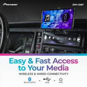 Pioneer SPH-10BT USB and AUX inputs for flexible music playback.