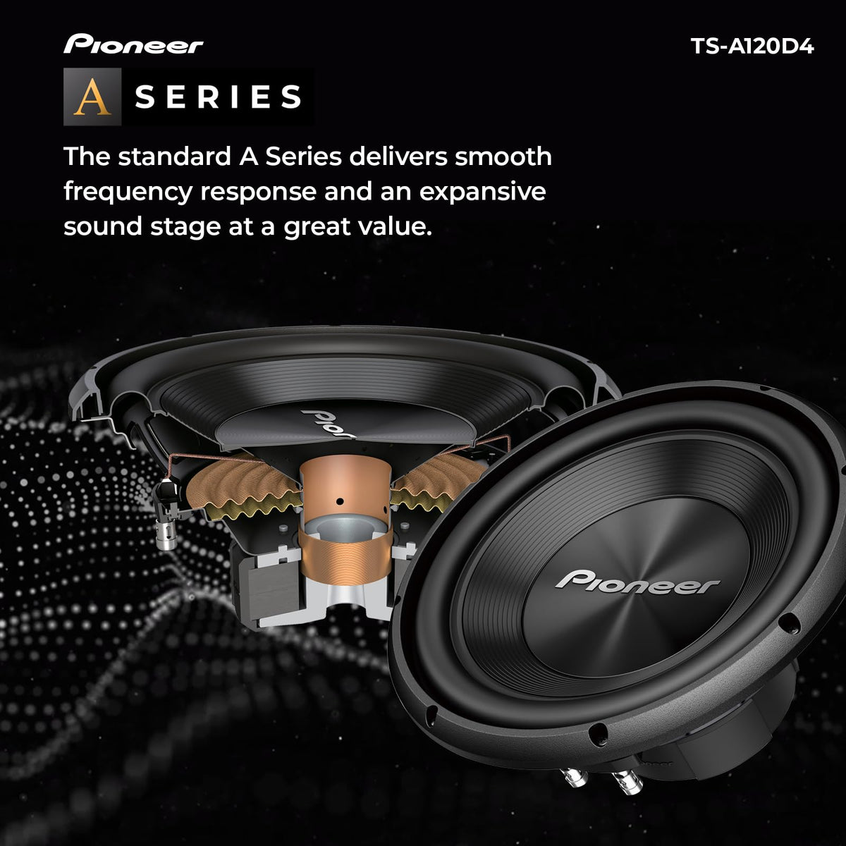 PIONEER TS-A120D4 side-panel view highlights robust construction and durability