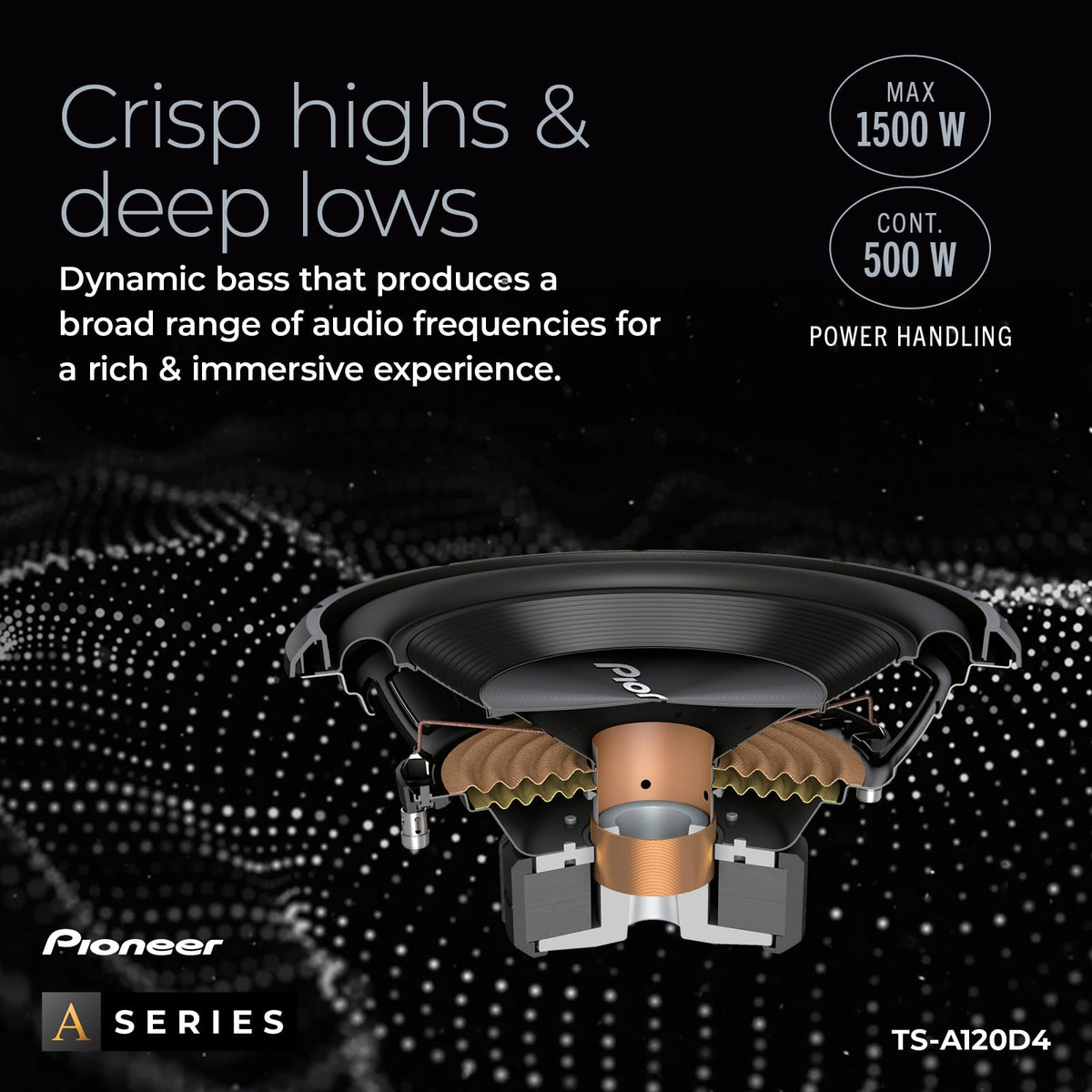PIONEER TS-A120D4 cone detail shows sturdy cone for deep bass