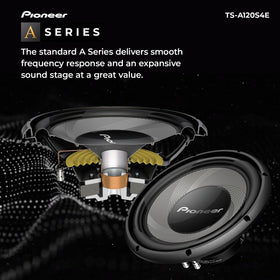 Pioneer TS-A120S4E cone close-up highlighting durable design and clearer lows