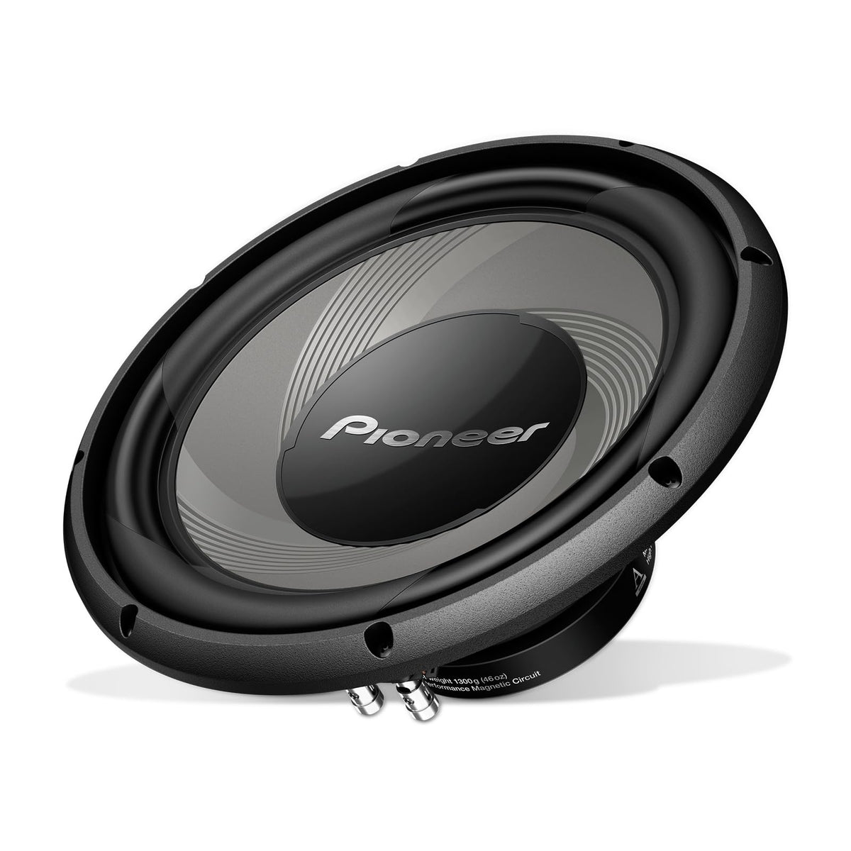 Pioneer TS-A120S4E front view showing grille and mounting for powerful bass