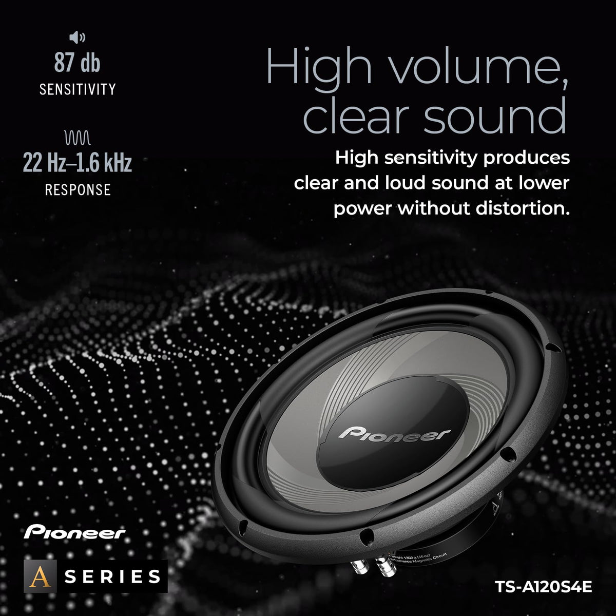 Pioneer TS-A120S4E size comparison beside ruler showing correct fit and scale