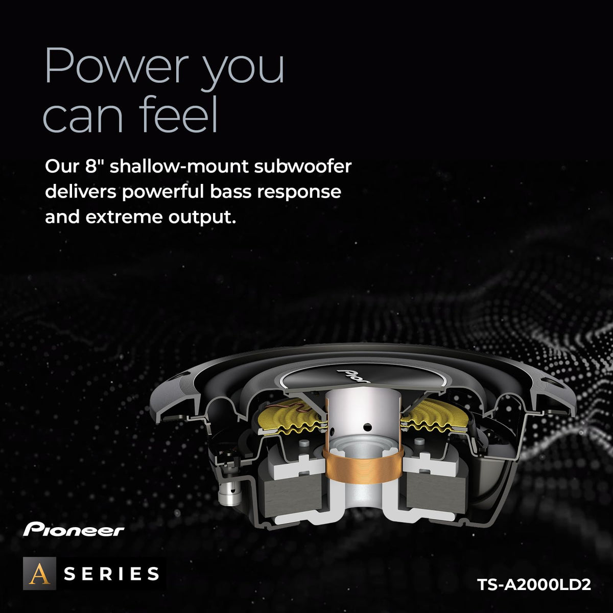 PIONEER TS-A2000LD2 mounting depth shows slim fit behind a seat
