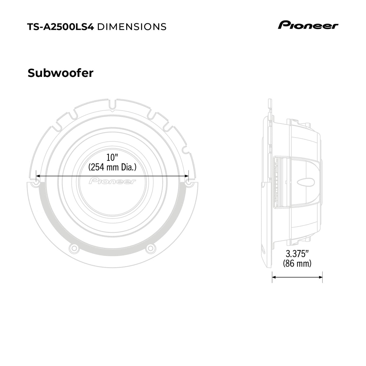 PIONEER TS-A2500LS4 easy installation behind seats for flexible builds