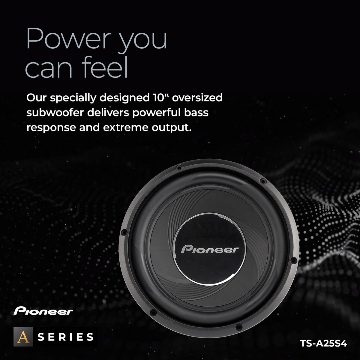 Pioneer TS-A25S4 cone close-up shows reinforced IMPP for precise bass.