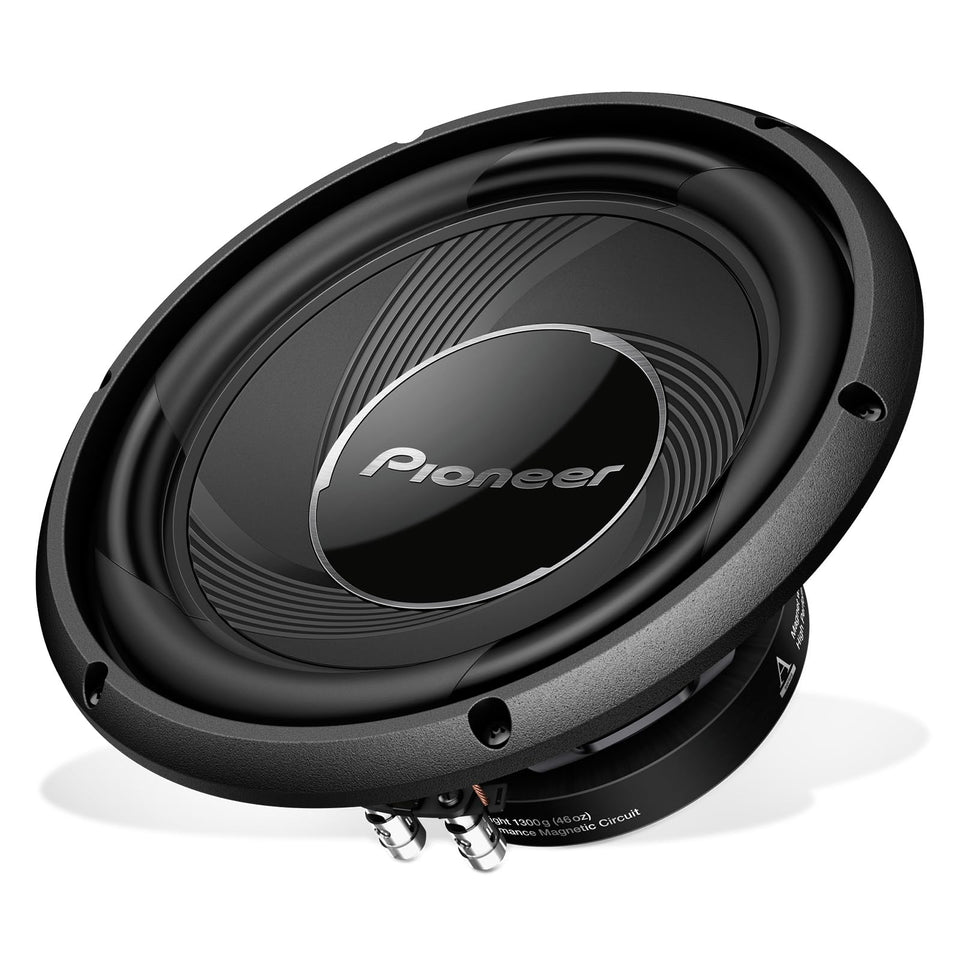 Pioneer TS-A25S4 front view showing rugged construction for deep, powerful bass.