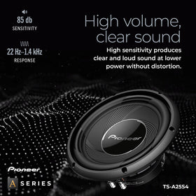 Pioneer TS-A25S4 mounting depth mark indicates suitable enclosure fit.