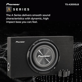 Pioneer TS-A3000LB cone detail highlights glass-fiber and mica reinforced construction.