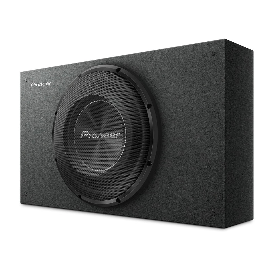 Pioneer TS-A3000LB front view shows slim depth for versatile installations and deep bass.