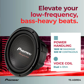 PIONEER TS-A301D4 2-piece cone and rigid drive cone for consistent output.
