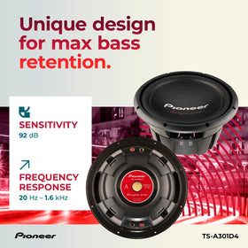 PIONEER TS-A301D4 compact enclosure-ready subwoofer for versatile installs.