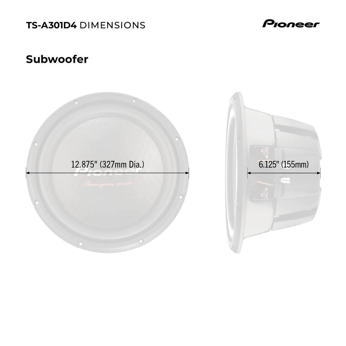 PIONEER TS-A301D4 cutout 11-1/8 inch guide for precise mounting.